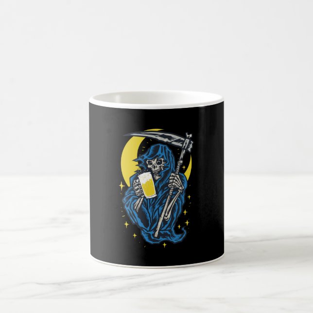 Grim Reaper Drinking Beer Coffee Mug (Center)