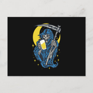 Grim Reaper Drinking Beer Postcard