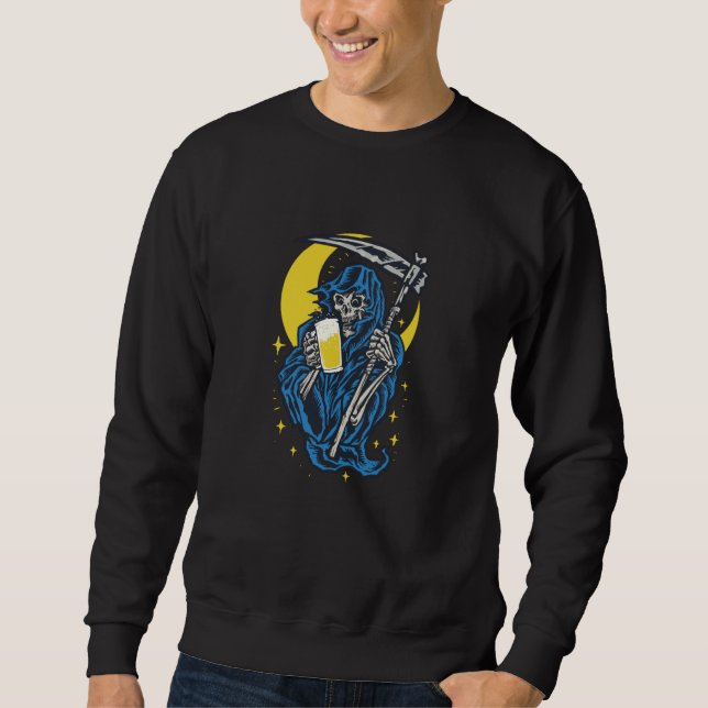 Grim Reaper Drinking Beer Sweatshirt (Front)