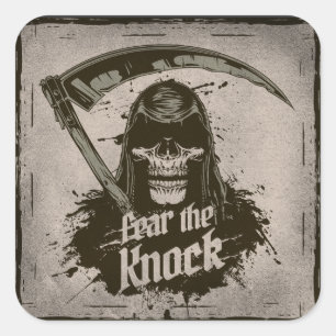 Grim Reaper Fear the Knock Square Sticker