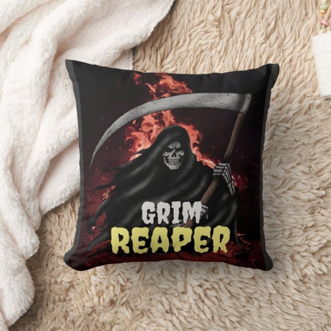 Grim Reaper Fire Inferno Halloween Custom QR Code Cushion (Creator Uploaded)