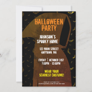 Grim Reaper Flying Bats Halloween Invitation