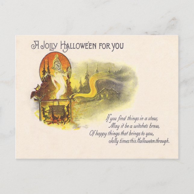 Grim Reaper Full Moon Owl Witch Cauldron Postcard (Front)