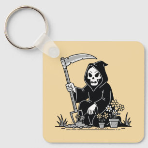 Grim Reaper Gardening Flowers Key Ring