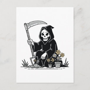 Grim Reaper Gardening Flowers Postcard