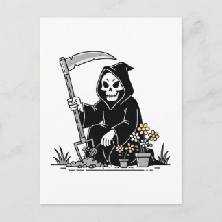Grim Reaper Gardening Flowers Postcard