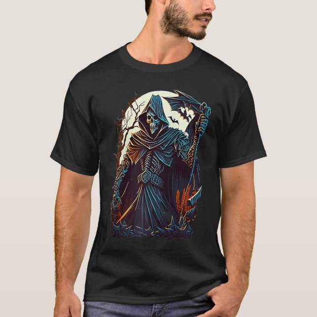 Grim Reaper Graveyard Undead Death Occult Goth Ske T-Shirt (Front)