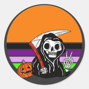 Grim Reaper - Halloween Sunset Jack O'Lantern Classic Round Sticker