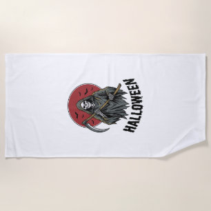 Grim Reaper Halloween Vintage Engraving Art_1 Beach Towel