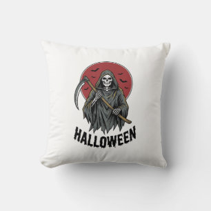 Grim Reaper Halloween Vintage Engraving Art_1 Cushion