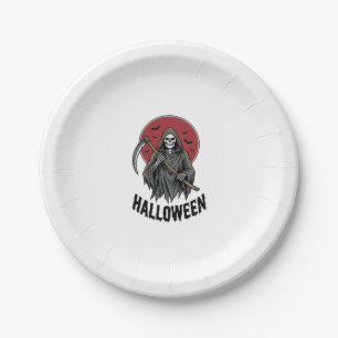 Grim Reaper Halloween Vintage Engraving Art_1 Paper Plate