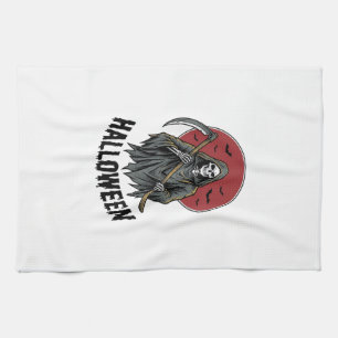 Grim Reaper Halloween Vintage Engraving Art_1 Tea Towel