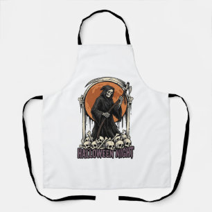 Grim Reaper Halloween Vintage Engraving White Shir Apron