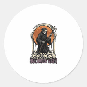 Grim Reaper Halloween Vintage Engraving White Shir Classic Round Sticker