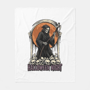 Grim Reaper Halloween Vintage Engraving White Shir Fleece Blanket