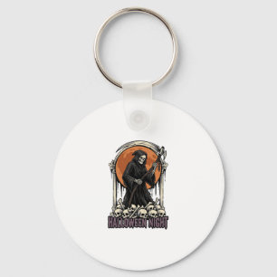 Grim Reaper Halloween Vintage Engraving White Shir Key Ring
