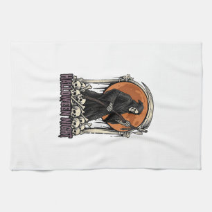 Grim Reaper Halloween Vintage Engraving White Shir Tea Towel