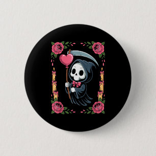 Grim Reaper Heart Balloon Rose Candle Spooky Goth 6 Cm Round Badge