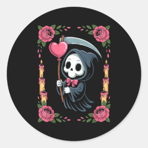 Grim Reaper Heart Balloon Rose Candle Spooky Goth Classic Round Sticker