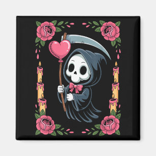 Grim Reaper Heart Balloon Rose Candle Spooky Goth Magnet
