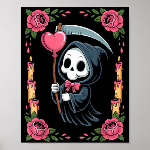 Grim Reaper Heart Balloon Rose Candle Spooky Goth  Poster