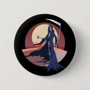 Grim Reaper Hitchhiking 6 Cm Round Badge