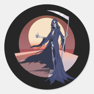 Grim Reaper Hitchhiking Classic Round Sticker