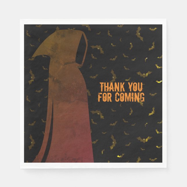 Grim Reaper Hooded Creepy Flying Bats Halloween Napkin (Front)