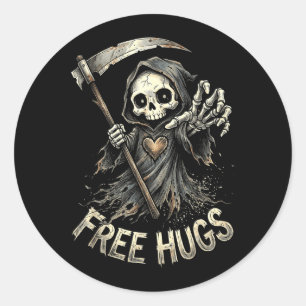 Grim Reaper Hugs Skeleton Dark Humour Classic Round Sticker
