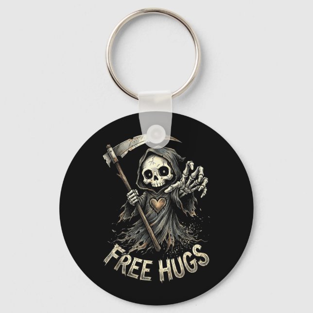 Grim Reaper Hugs Skeleton Dark Humour Key Ring (Front)