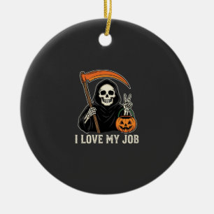 Grim Reaper I Love My Job Halloween Design Ceramic Tree Decoration