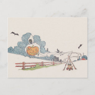 Grim Reaper Jack O' Lantern Bat Campfire Postcard