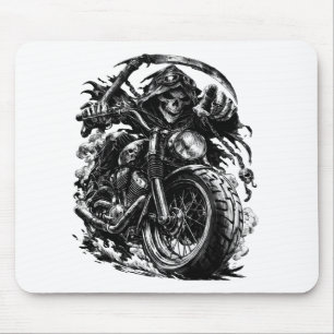 Grim Reaper Motorcycle Rider Illustration Mouse Mat