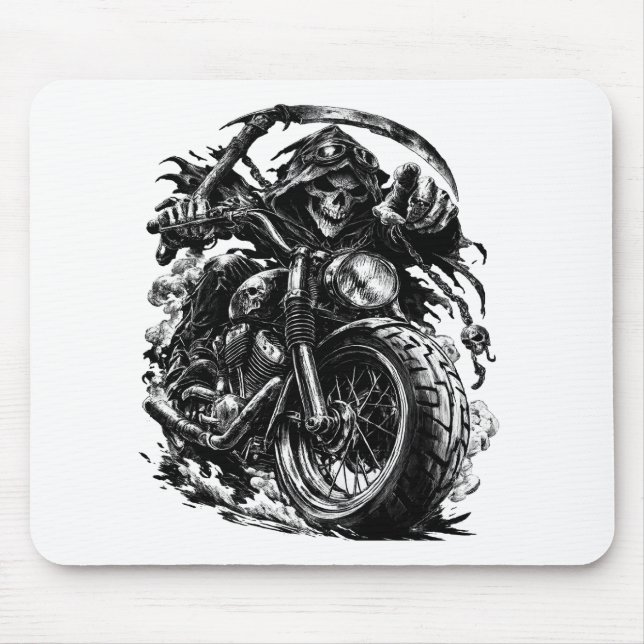 Grim Reaper Motorcycle Rider Illustration Mouse Mat (Front)