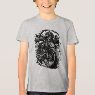 Grim Reaper Motorcycle Rider Illustration Tri-Blend Shirt