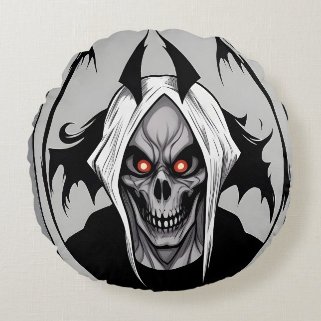 Grim Reaper Of The Blazing Eyes Round Pillow (Front)