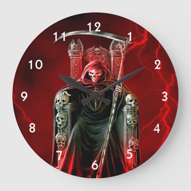 Grim Reaper On His Throne Large Clock (Front)