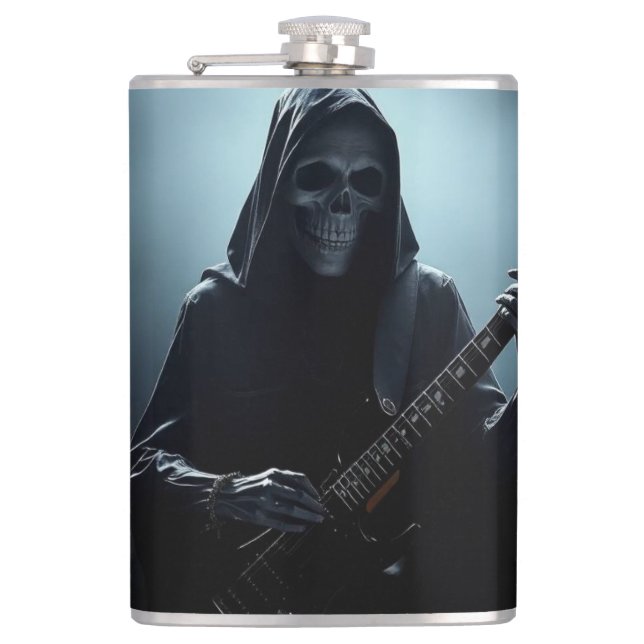 Grim reaper on stage with guitar hip flask (Front)