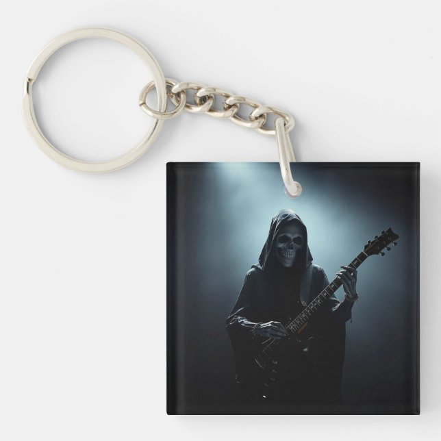 Grim reaper on stage with guitar key ring (Front)