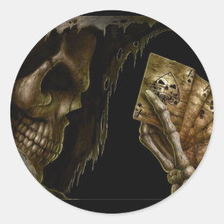 Grim Reaper Plays Cards With Winning Hand Classic Round Sticker