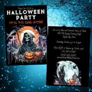 Grim Reaper Pumpkins and Cemetery Halloween Party Invitation