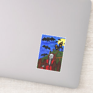 Grim Reaper Red Cape Haunted House Bats Moon