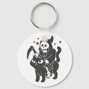 Grim reaper riding a cat - Choose background colou Key Ring