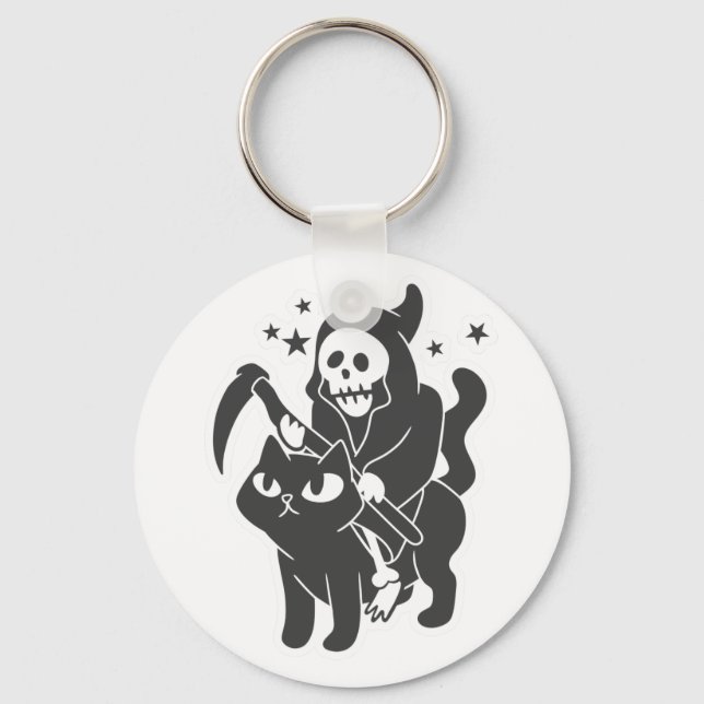 Grim reaper riding a cat - Choose background colou Key Ring (Front)