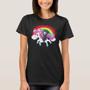 Grim Reaper Riding A Unicorn Rainbow Death Angel H T-Shirt