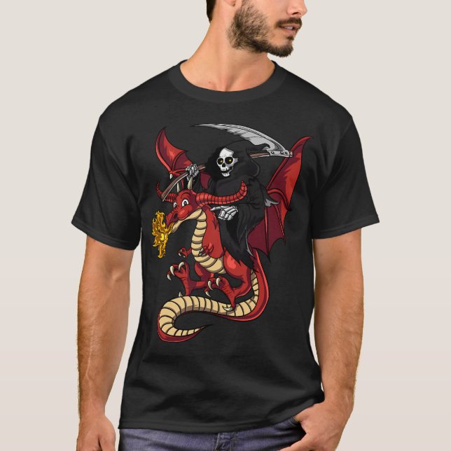 Grim Reaper Riding Dragon T-Shirt (Front)