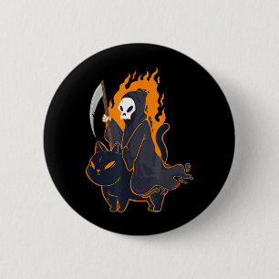 Grim Reaper Riding Scary Black Cat Halloween Death 6 Cm Round Badge