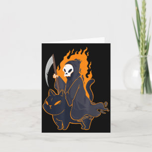 Grim Reaper Riding Scary Black Cat Halloween Death Card