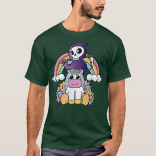Grim Reaper Riding Unicorn Lazy Halloween Costume T-Shirt