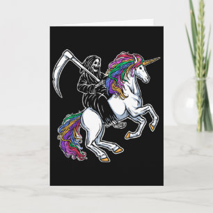 Grim Reaper Riding Unicorn Rainbow Skeleton Hallow Card